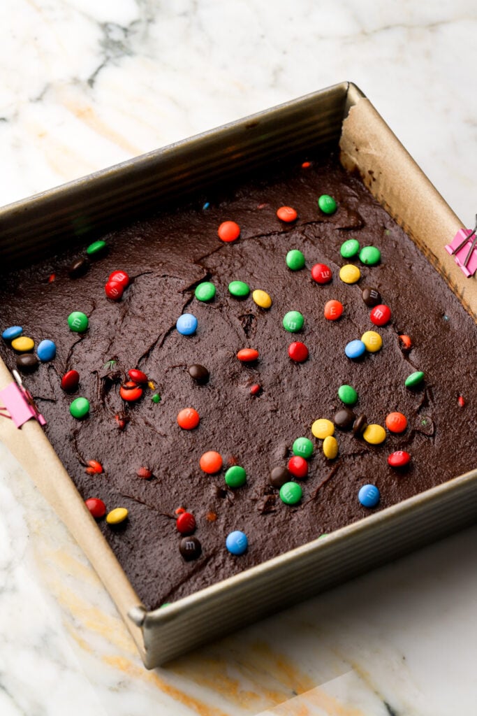 Batter unbaked in brownie pan