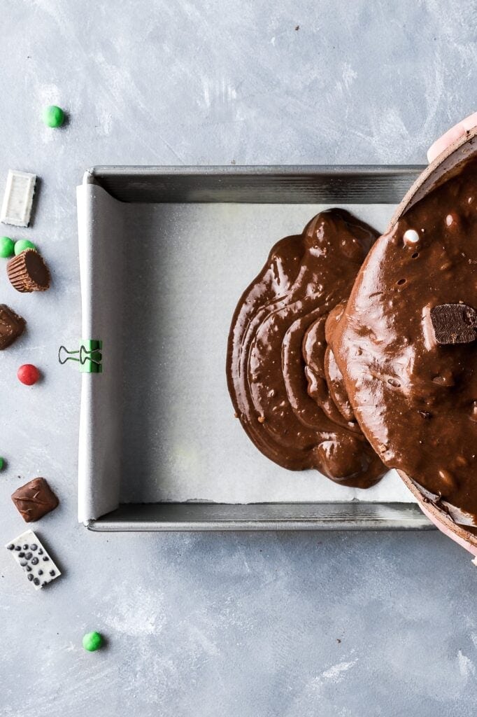 pour the batter into the prepared pan