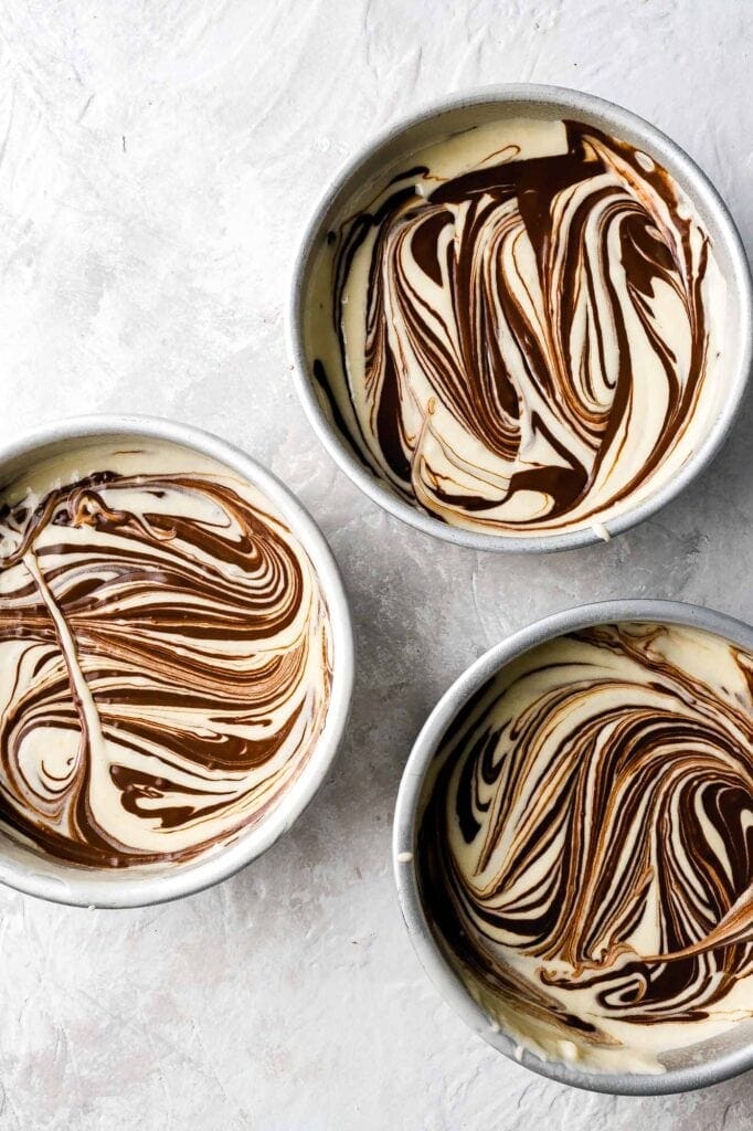 vanilla cake batter with nutella swirl