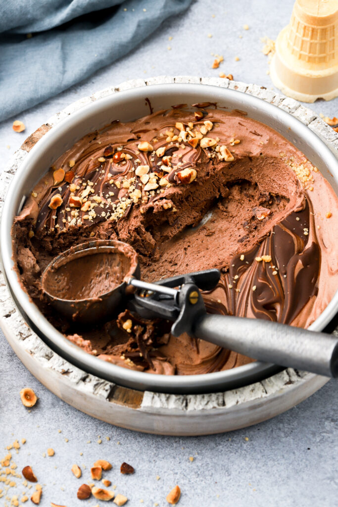 nutella ice cream with a scoop removed