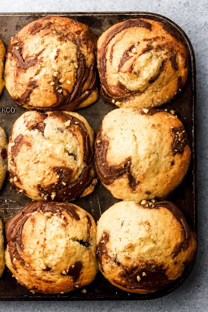 baked nutella muffins still in a pan