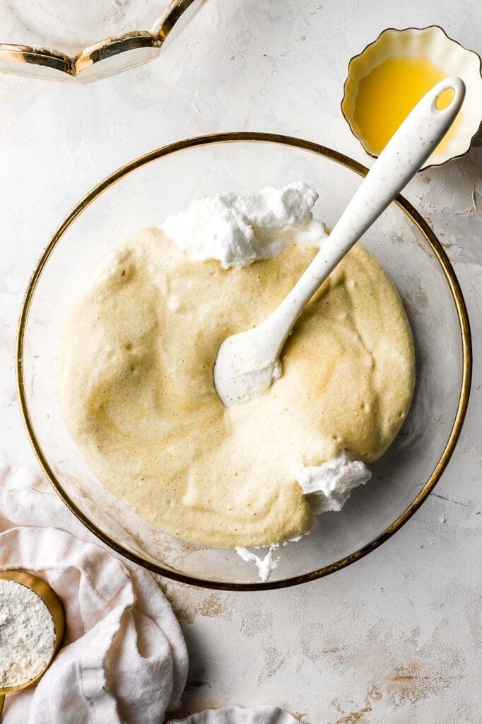 combine the batter with the rest of the egg whites