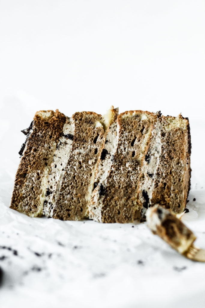 creamy coffee oreo cake slice