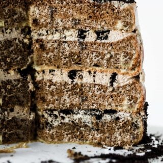 sliced coffee cake with oreos
