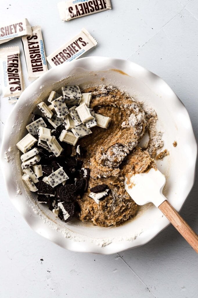 fold in Oreos chunks and white chocolate