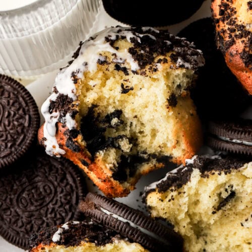 oreo muffins with bite taken out