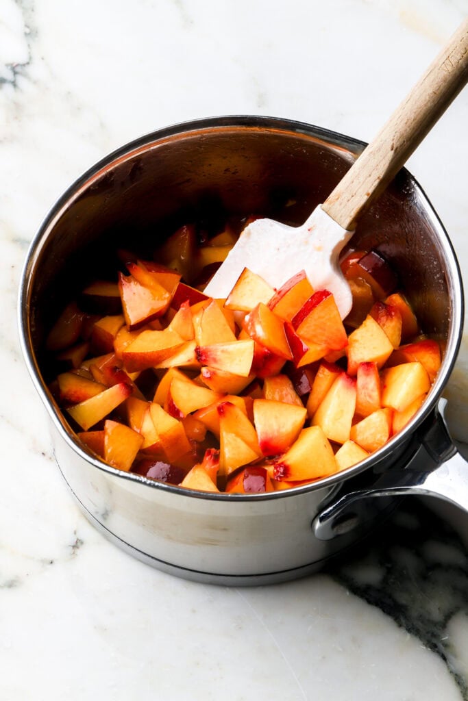 diced peaches mixed with butter, sugar and lemon juice