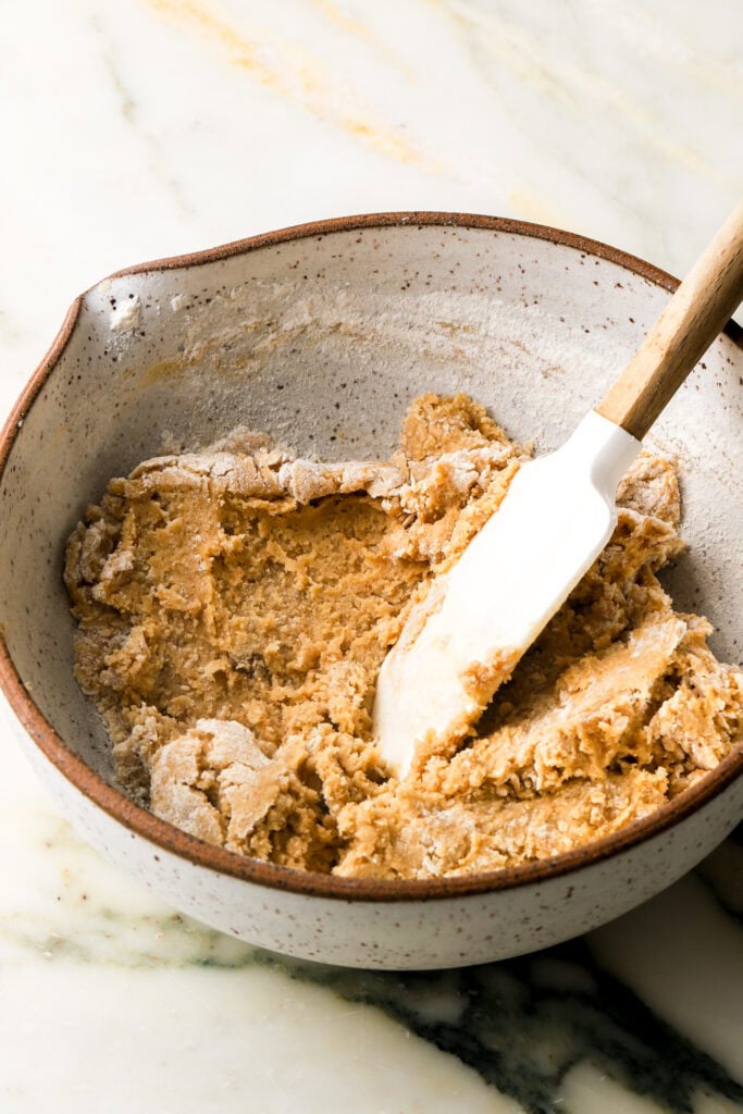 dry ingredients folded in to the cookie dough
