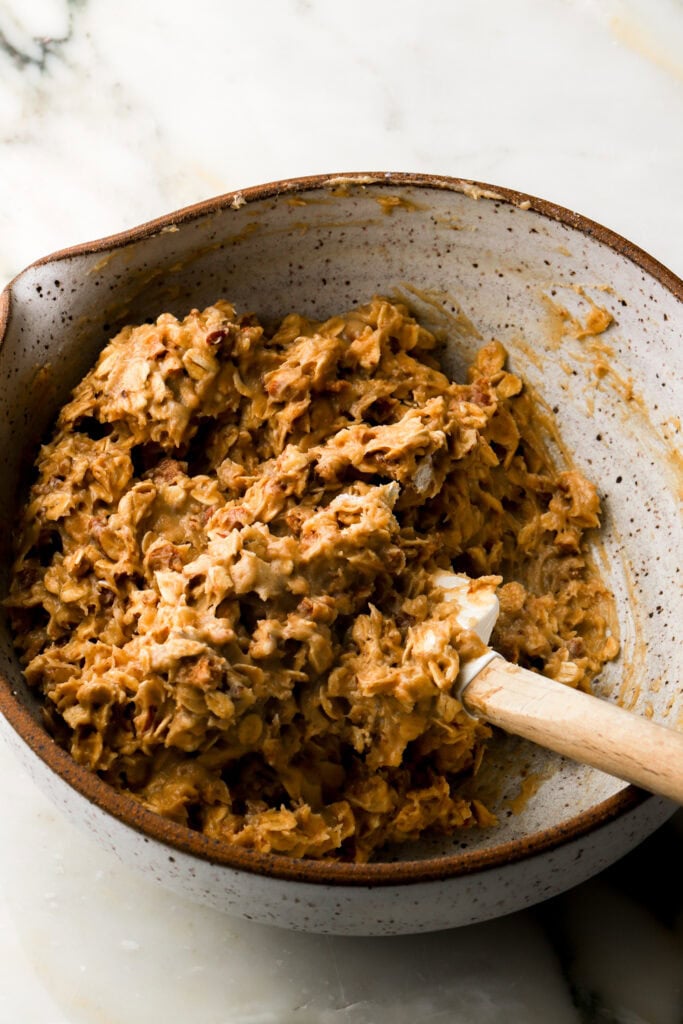 dry ingredients mixed into cookie dough