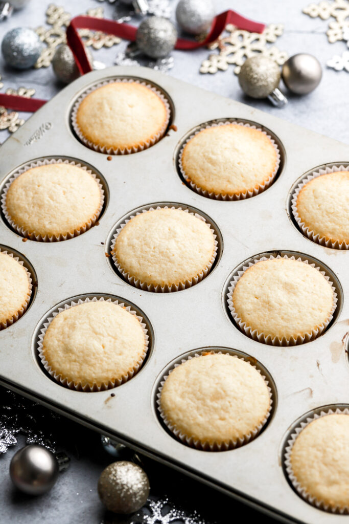 white cupcake batter after baking