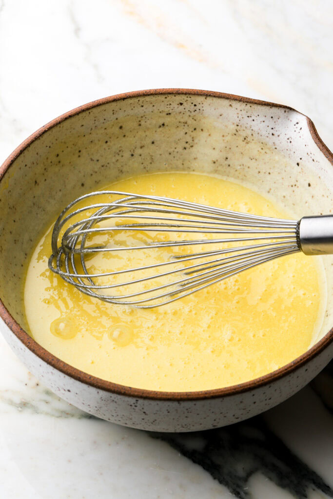 oil, sugar and eggs whisked together