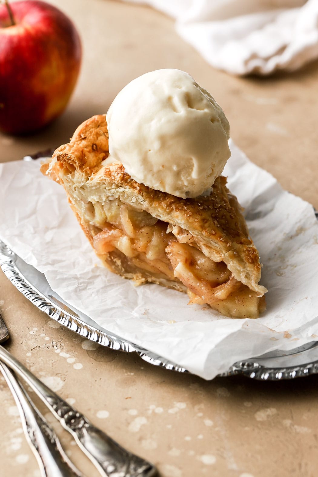 slice of apple pie with puff pastry