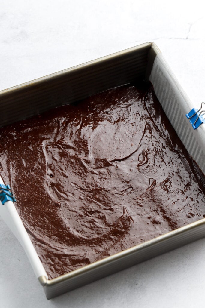 first layer of brownie batter