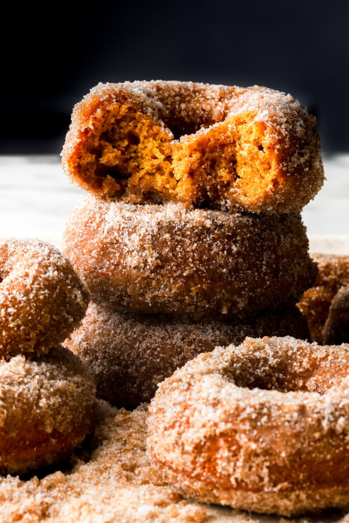 pumpkin spice donuts stacked