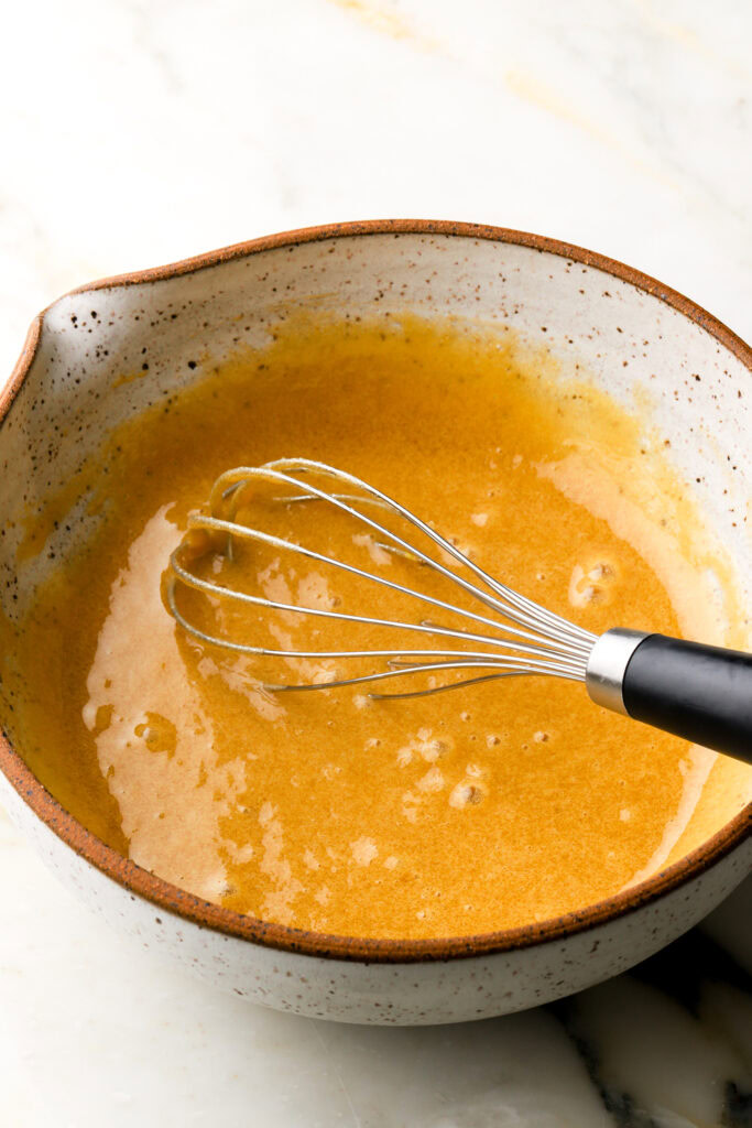oil, sugar and eggs whisked together