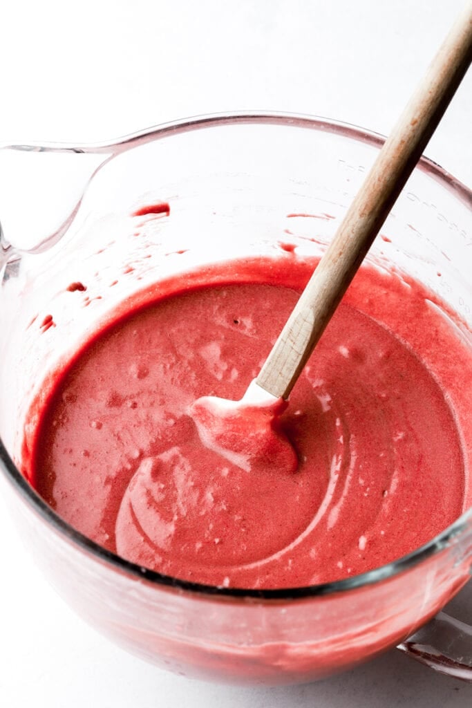 buttermilk and food coloring added to the batter