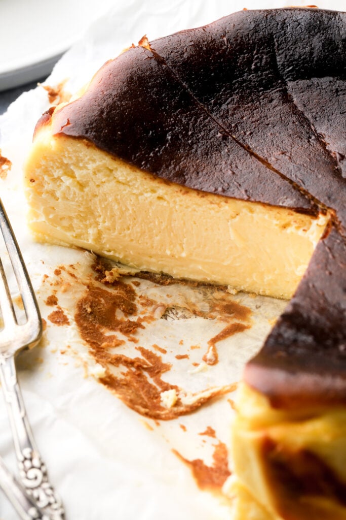 close up of cheesecake sliced