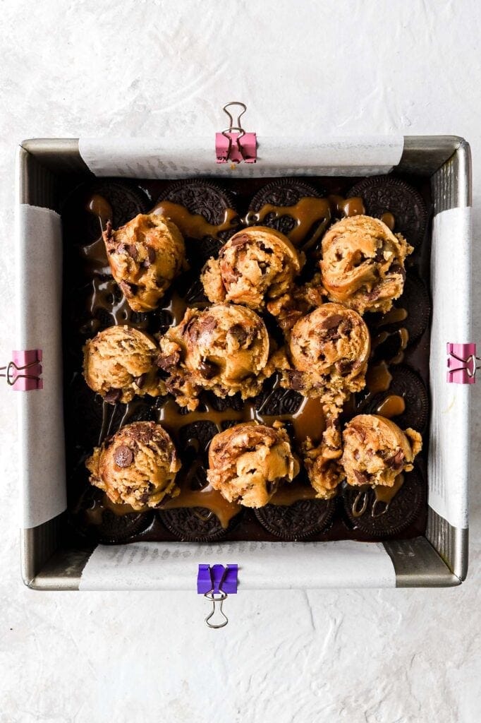 top with chocolate chip cookie dough