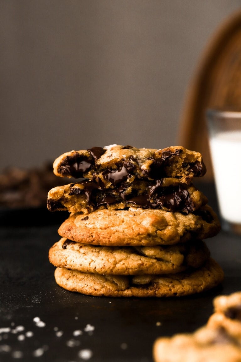 inside shot of the cookies with melted chocolate