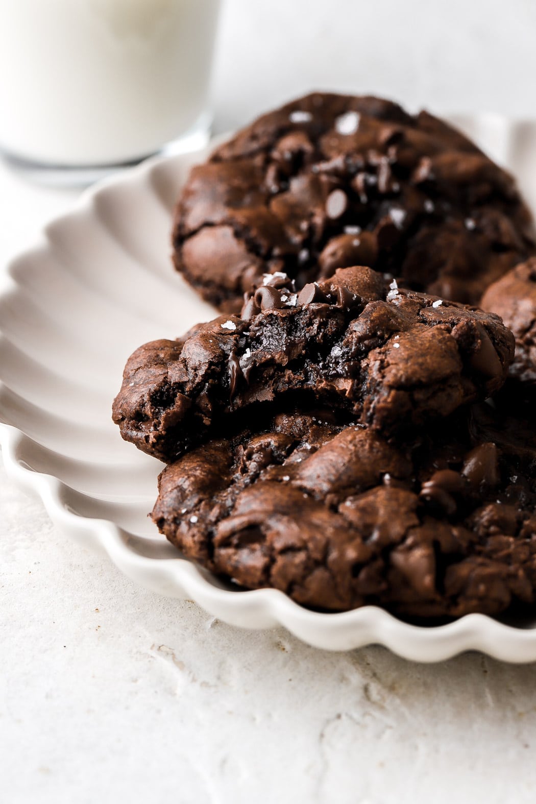 small batch chocolate cookies with bite taken out