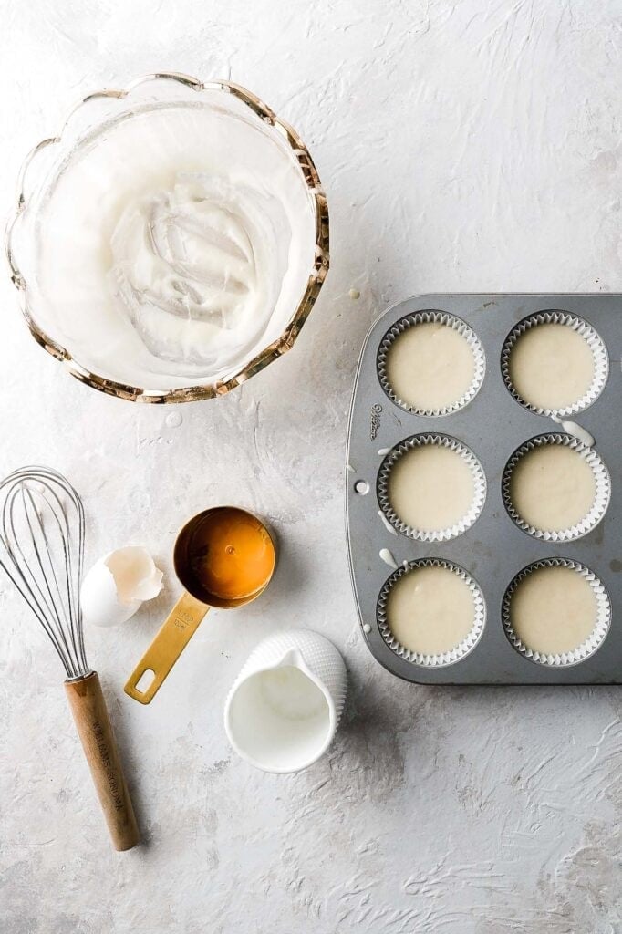 fill 6 cupcake liners about 3/4 full
