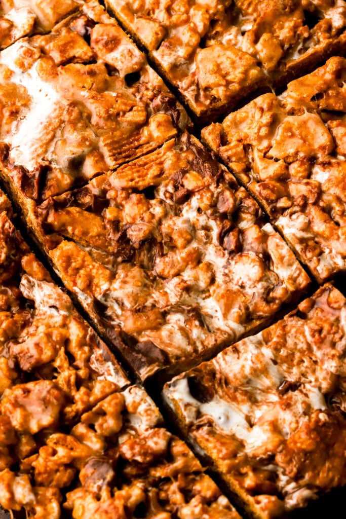 s'mores bars set and sliced