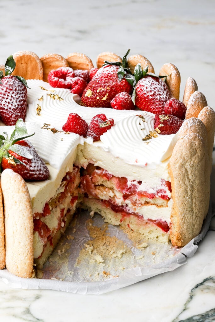 slice cut out of the charlotte aux fraise