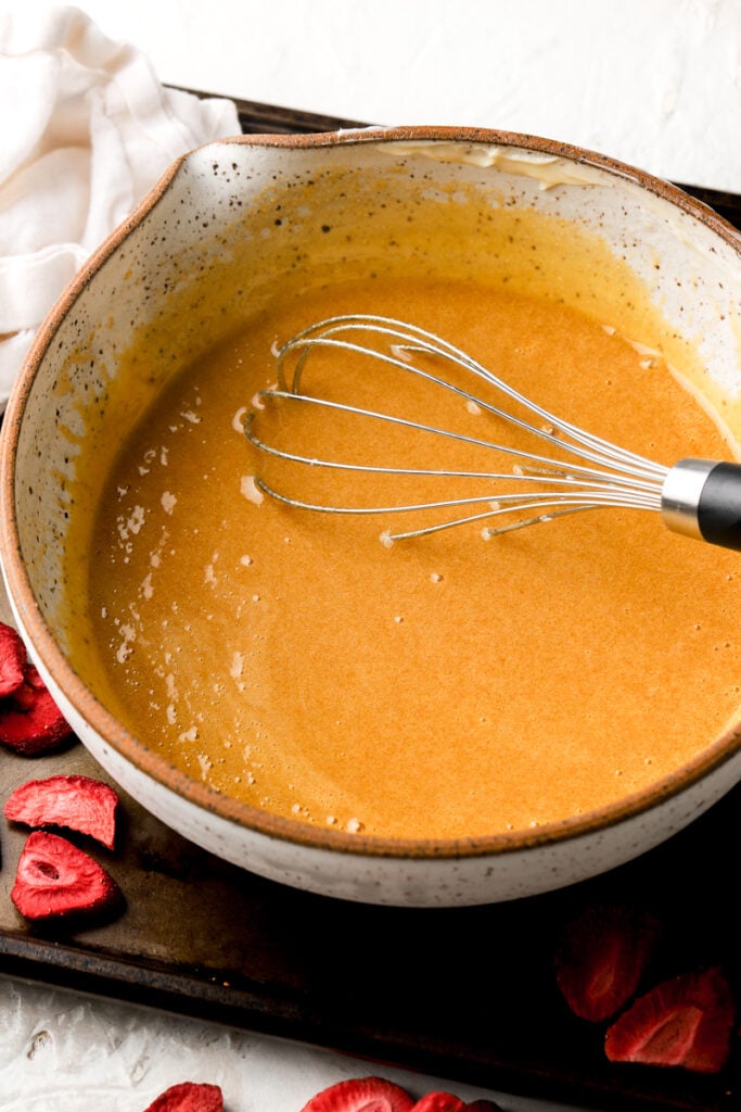 butter, sugar and eggs whisked together