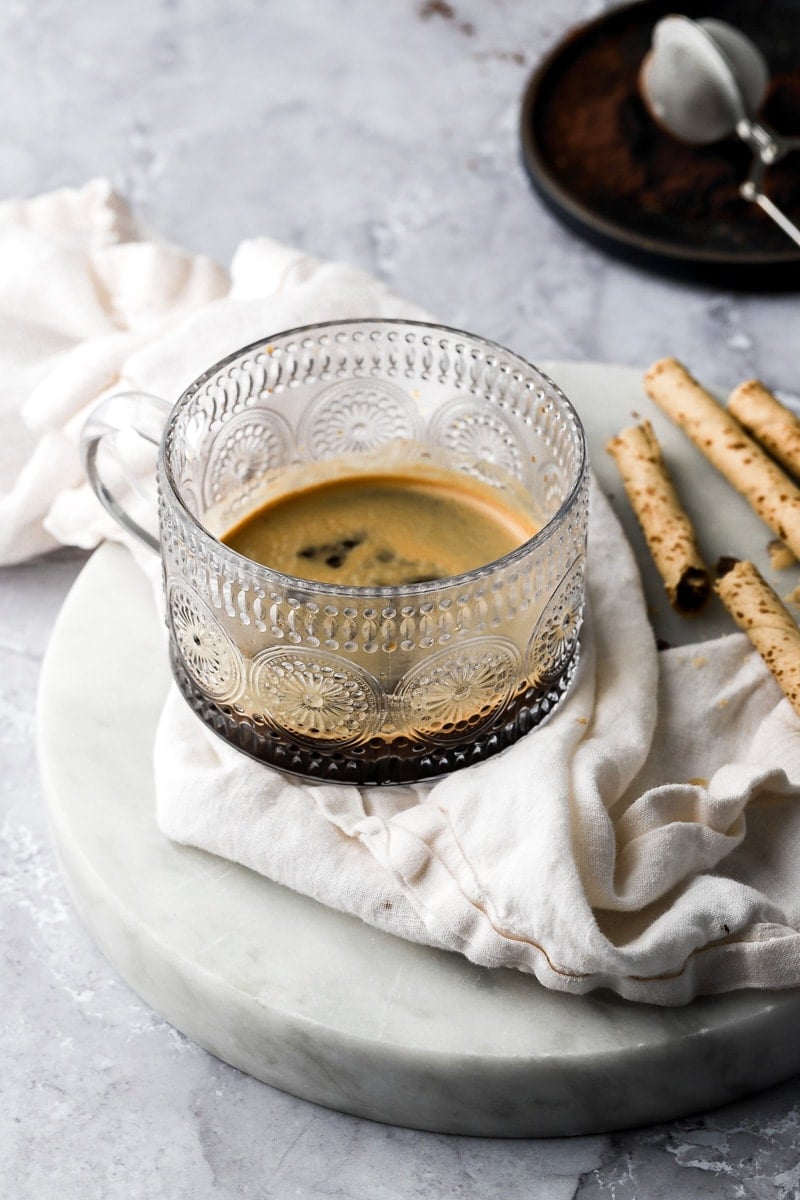 combine espresso shot with cocoa powder