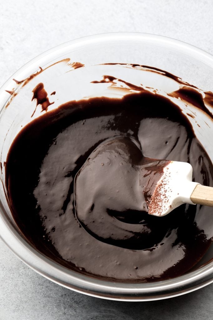 egg yolks mixed into chocolate mixture