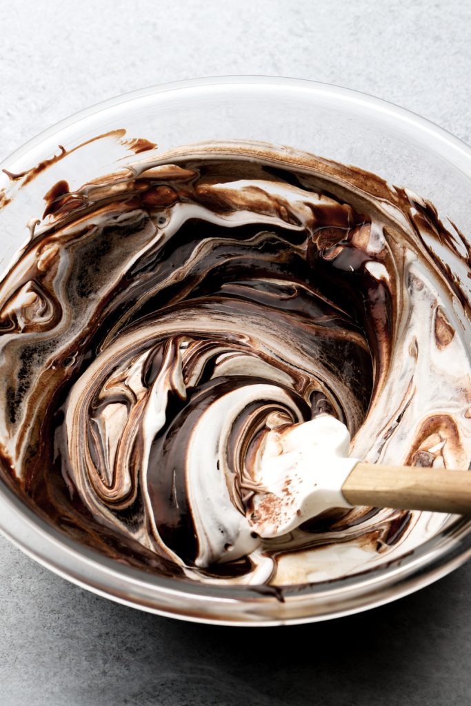 first 1/3 of meringue folded into chocolate mixture