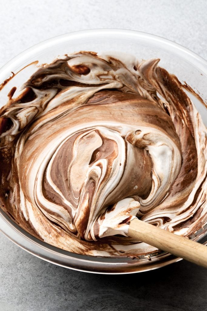 second 1/3 of meringue folded into chocolate mixture