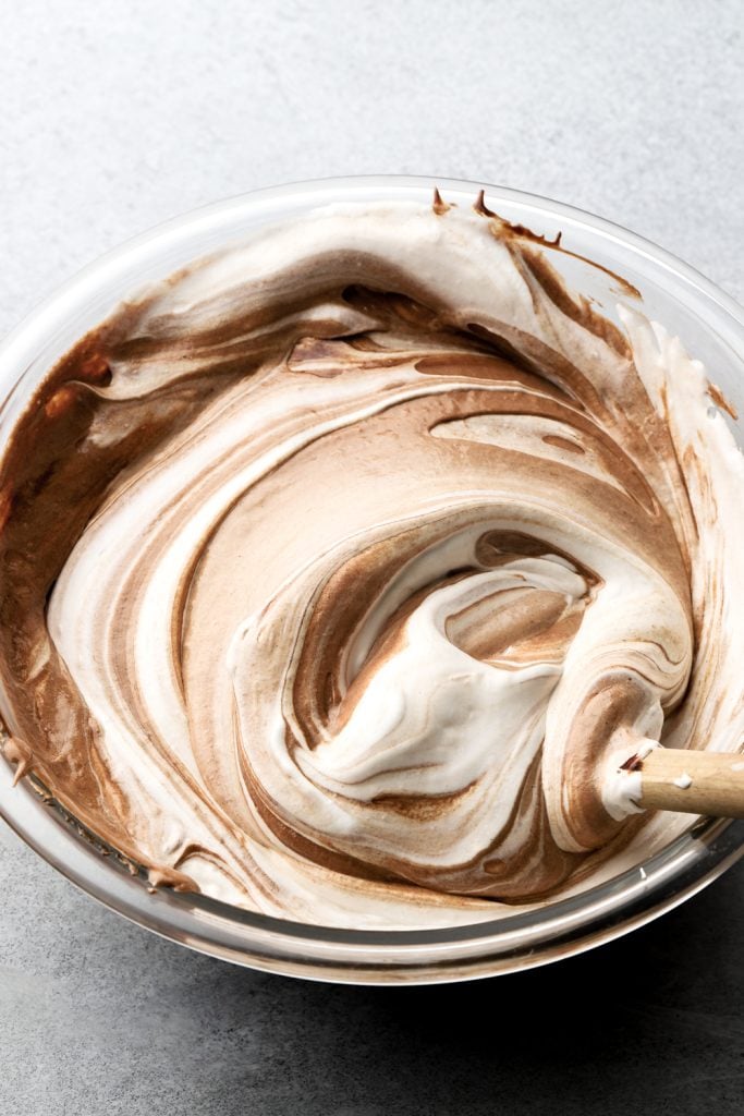 third 1/3 of meringue folded into chocolate mixture