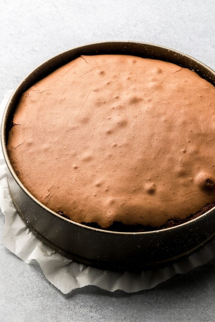 cake finished baking, puffed and crispy