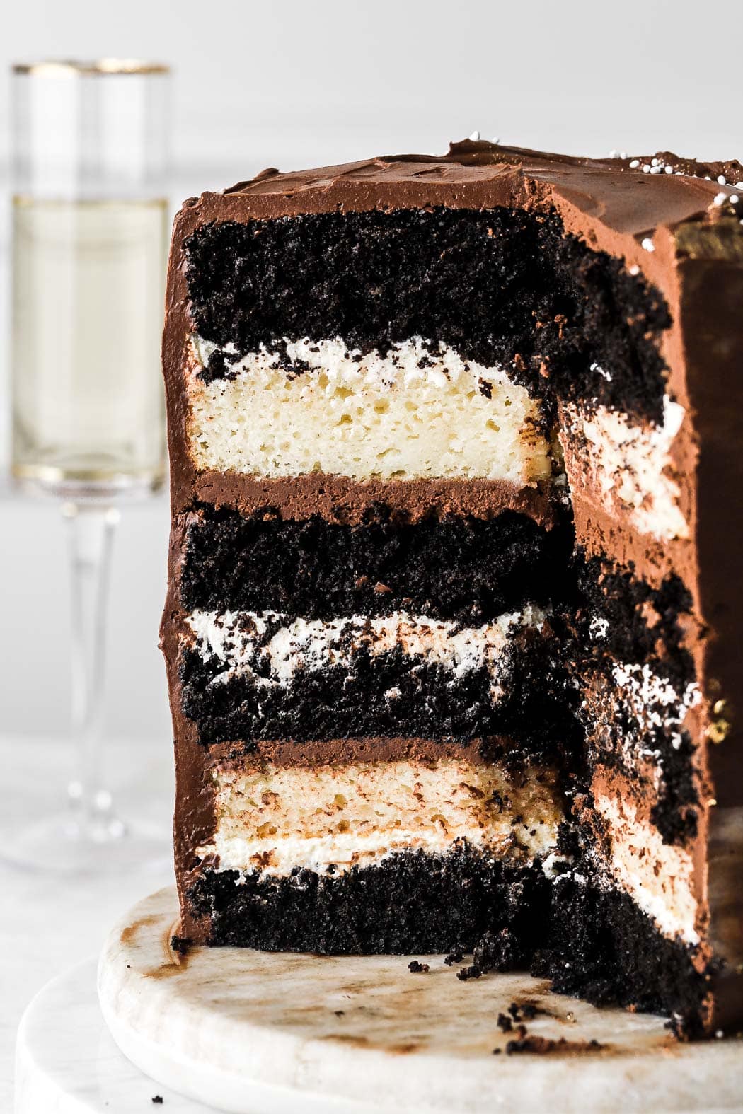 tuxedo cake with 11 black and whitelayers