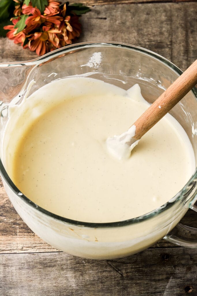 add the sour cream, vanilla and eggs