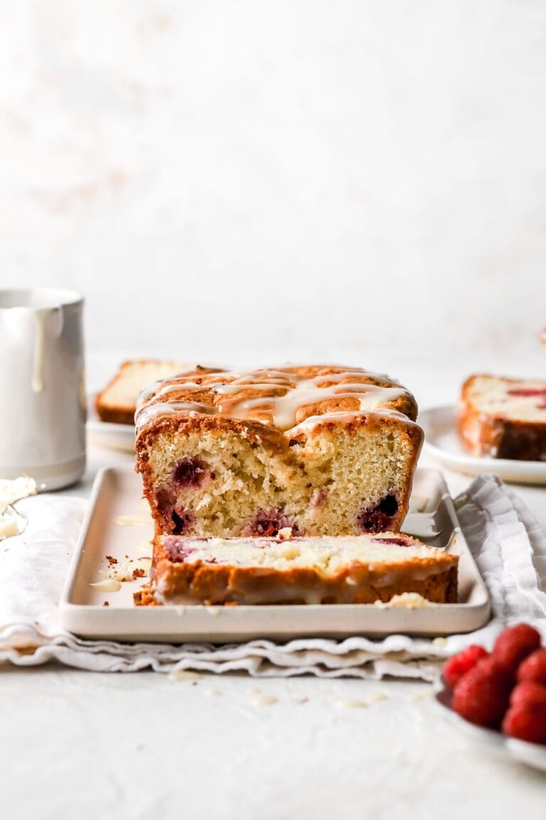 white chocolate and raspberry loaf cake
