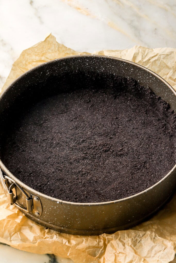 oreo crust in a springform pan
