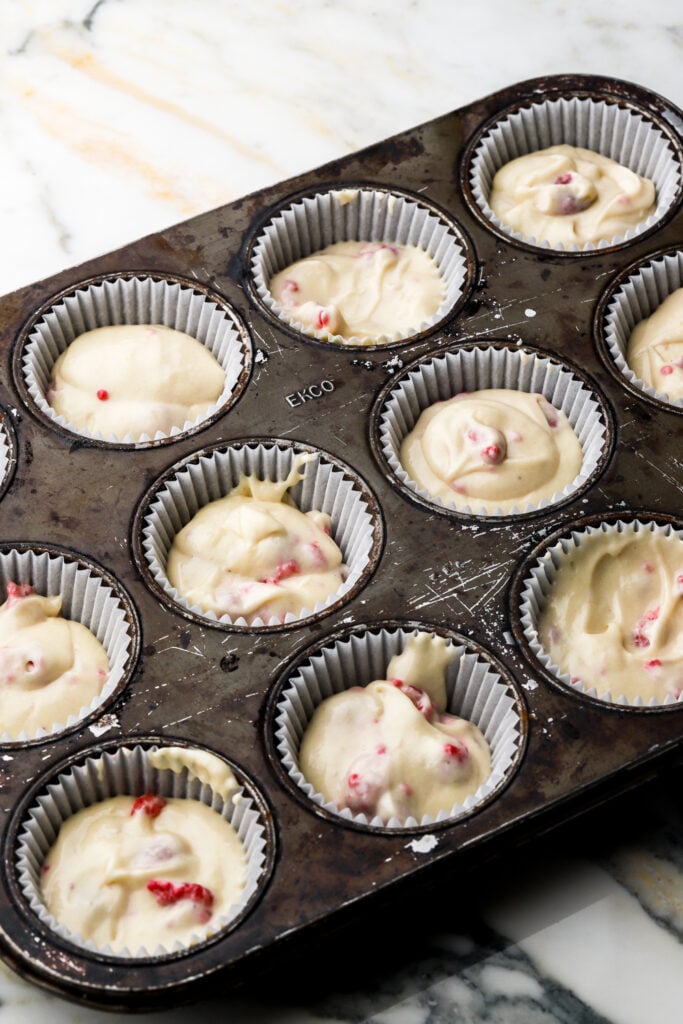 cupcake batter in the muffin tin 