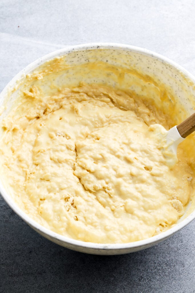 dry ingredients added to muffin batter